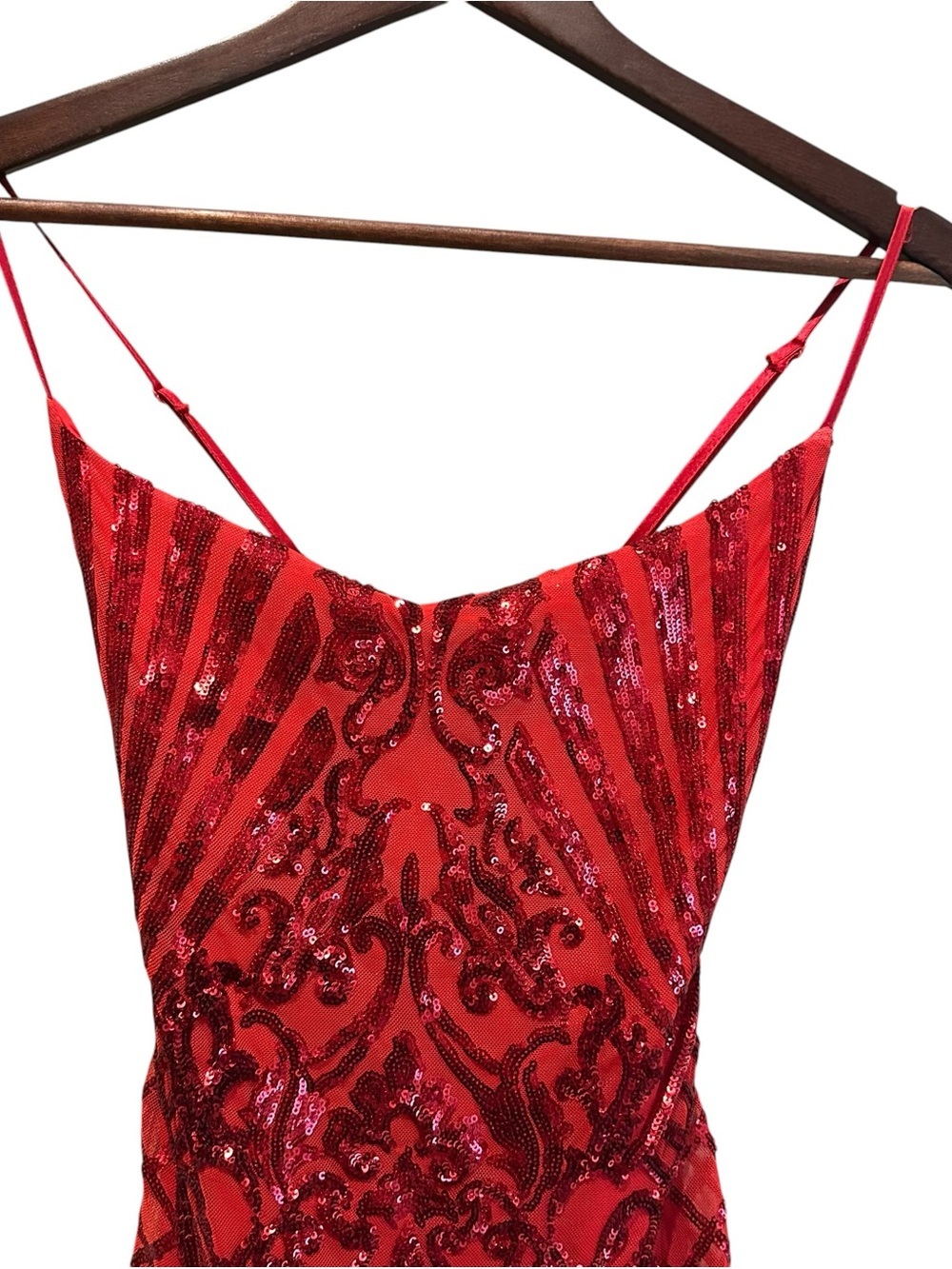 B.Darlin Red Sequin Dress Adjustable Spaghetti Straps Size 5/6 - Picture 2 of 13